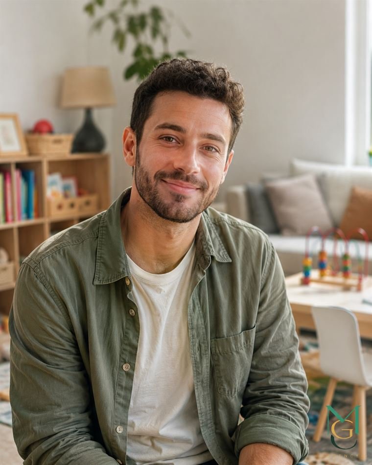 Créateur filmant dans un intérieur lumineux.